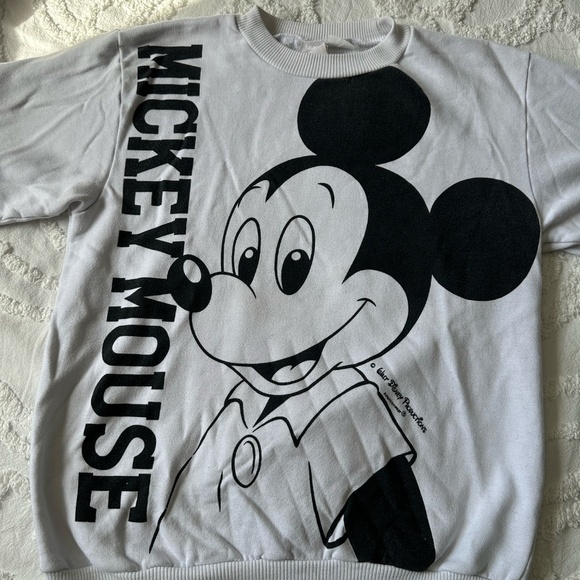 Vintage Mickey Mouse 80s Double Printed Sweatshirt White Oversized Size Small - Picture 8 of 11